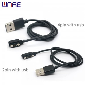 Câble de chargement USB magnétique, câble d'alimentation, connecteur PogoPin, pas de 2/4 broches, 2.5mm, à ressort